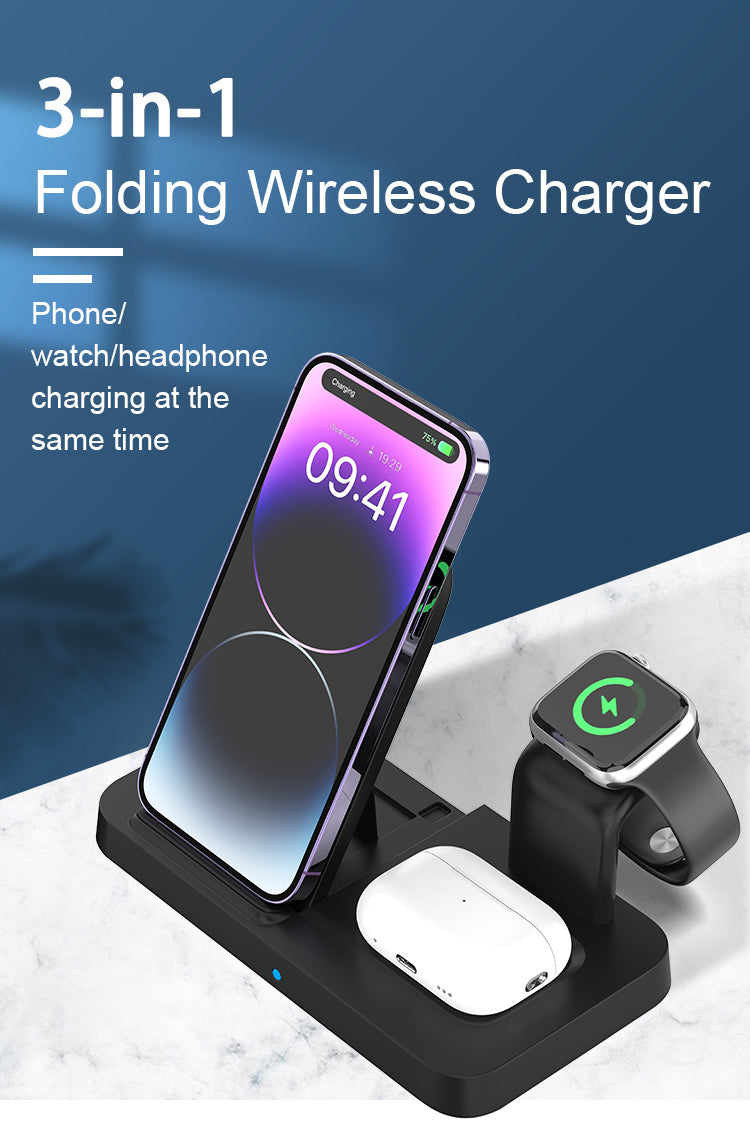 Fast Wireless Charging Station; 3 in 1 Wireless Charger Stand for iPhone 15 14 13 12 11Pro Max XR XS 8 Plus, for Apple Watch 8 7 6 5 4 3 2 SE, for Airpods 3 2 Pro