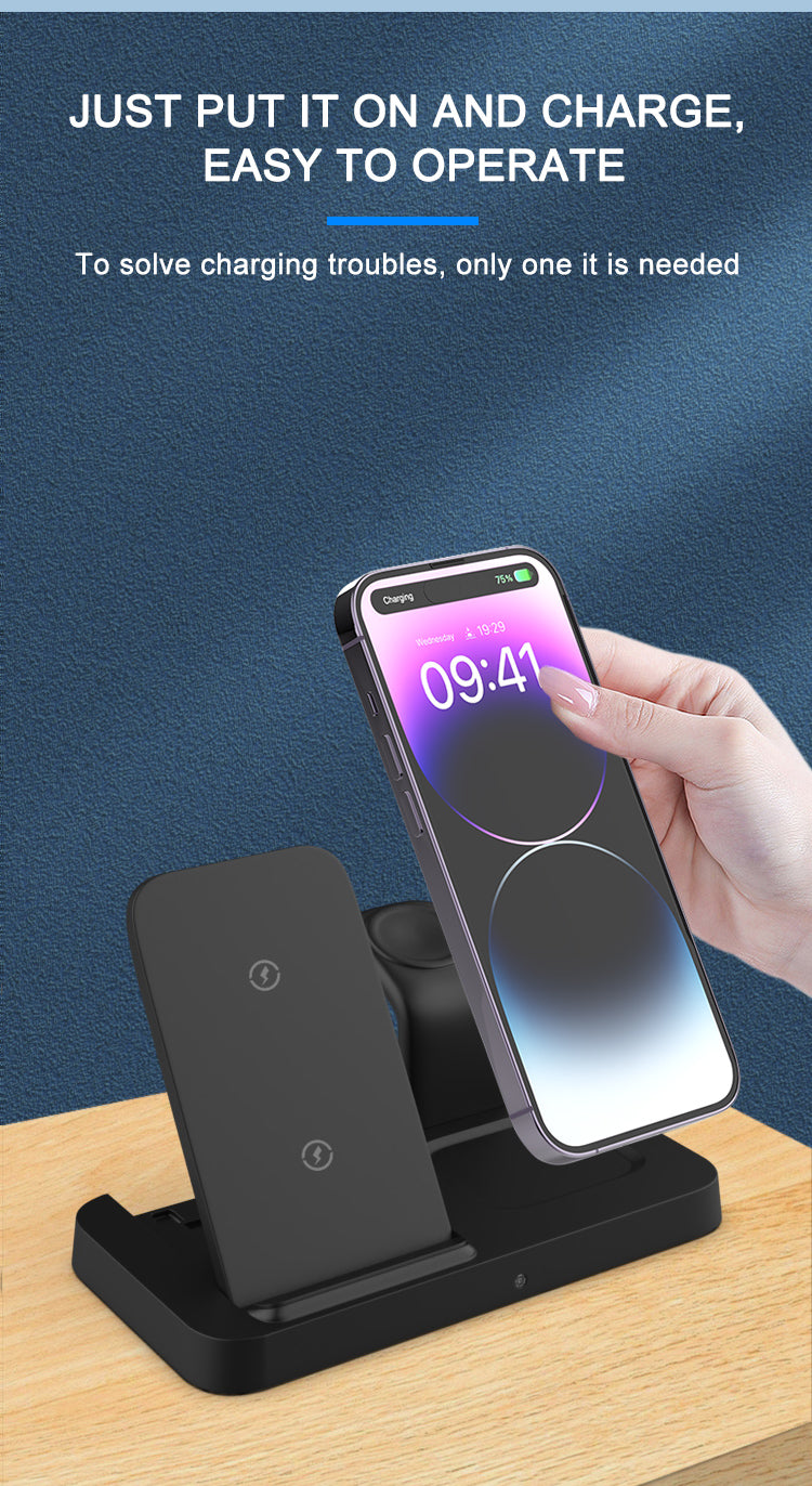 Fast Wireless Charging Station; 3 in 1 Wireless Charger Stand for iPhone 15 14 13 12 11Pro Max XR XS 8 Plus, for Apple Watch 8 7 6 5 4 3 2 SE, for Airpods 3 2 Pro