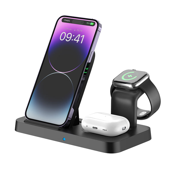 Fast Wireless Charging Station; 3 in 1 Wireless Charger Stand for iPhone 15 14 13 12 11Pro Max XR XS 8 Plus, for Apple Watch 8 7 6 5 4 3 2 SE, for Airpods 3 2 Pro