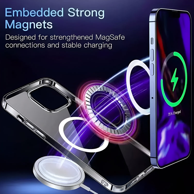 Clear Magnetic Phone Case for iPhone; Compatible with MagSafe, Shockproof Military-Grade Protection