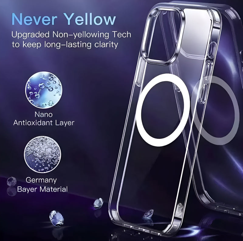 Clear Magnetic Phone Case for iPhone; Compatible with MagSafe, Shockproof Military-Grade Protection