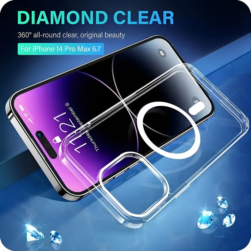 Clear Magnetic Phone Case for iPhone; Compatible with MagSafe, Shockproof Military-Grade Protection