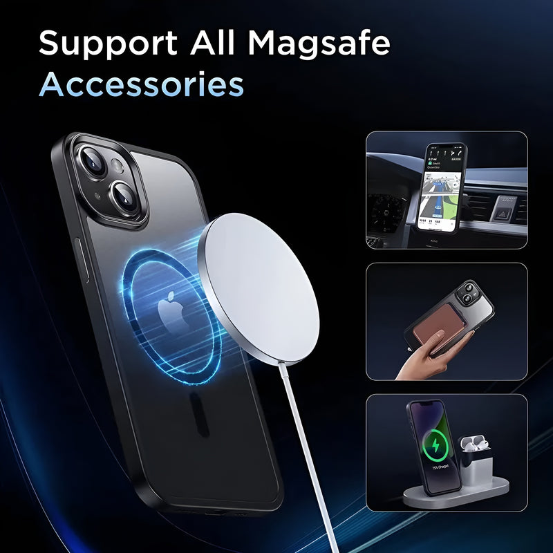 BLACK MAGNETIC PHONE CASE; Compatible with MagSafe, Shockproof Military-Grade Protection